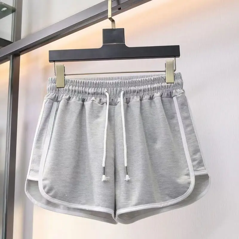 High Waist Sporty Shorts Women's Summer Elastic Thin A-Line Three-quarter Length Casual Loose Fit Polyester Fiber Shorts