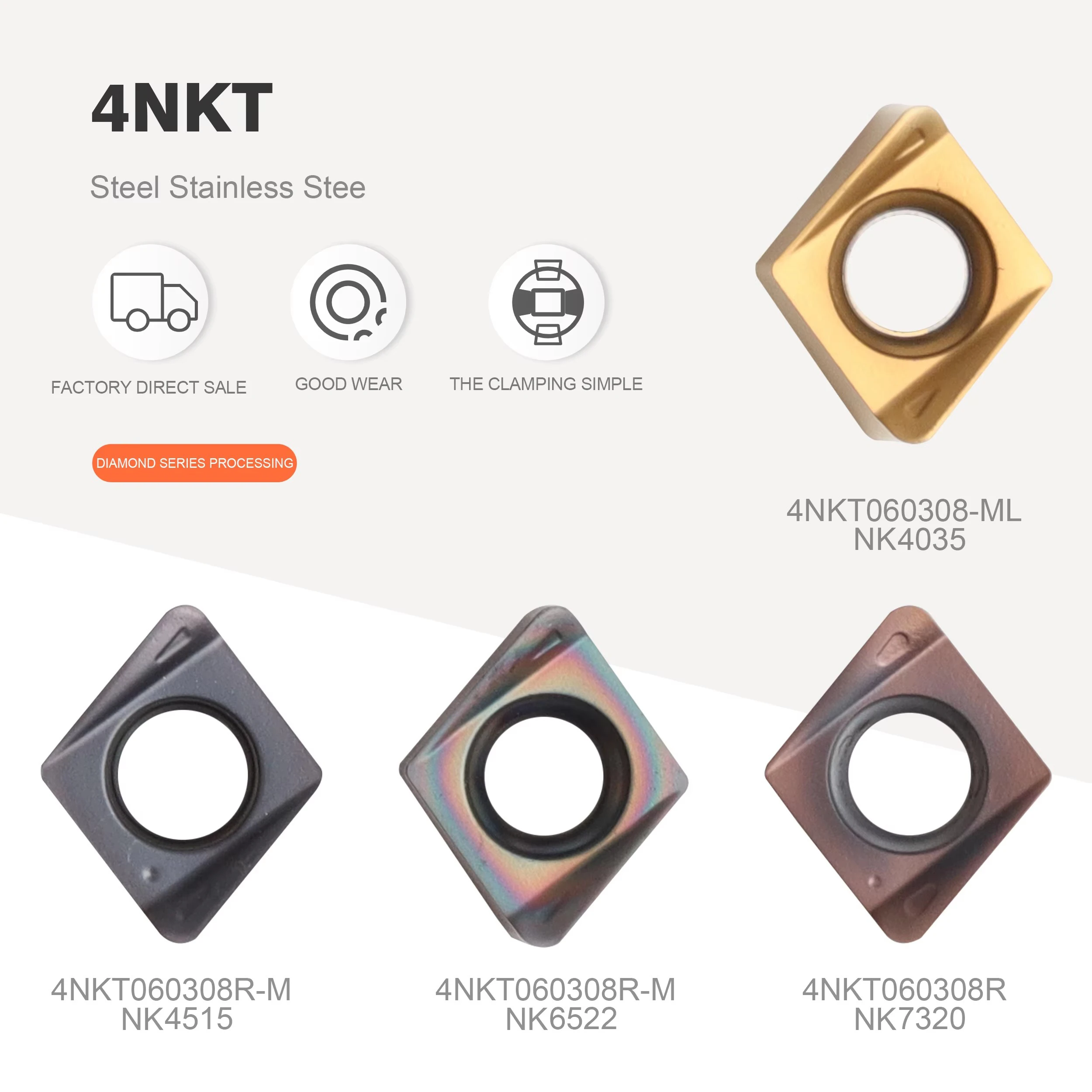 4NKT060308R-M 1135 고효율 황삭 대신 고속 전진 인서트 CNC 4NKT 스퀘어 숄더 밀링 인서트 고품질