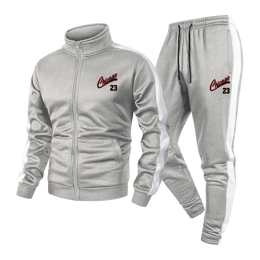 Men's 2 Piece Athletic Set Stand Collar Zip Jacket Drawstring Pants With Letter And Number Prints For Daily Running And Commute