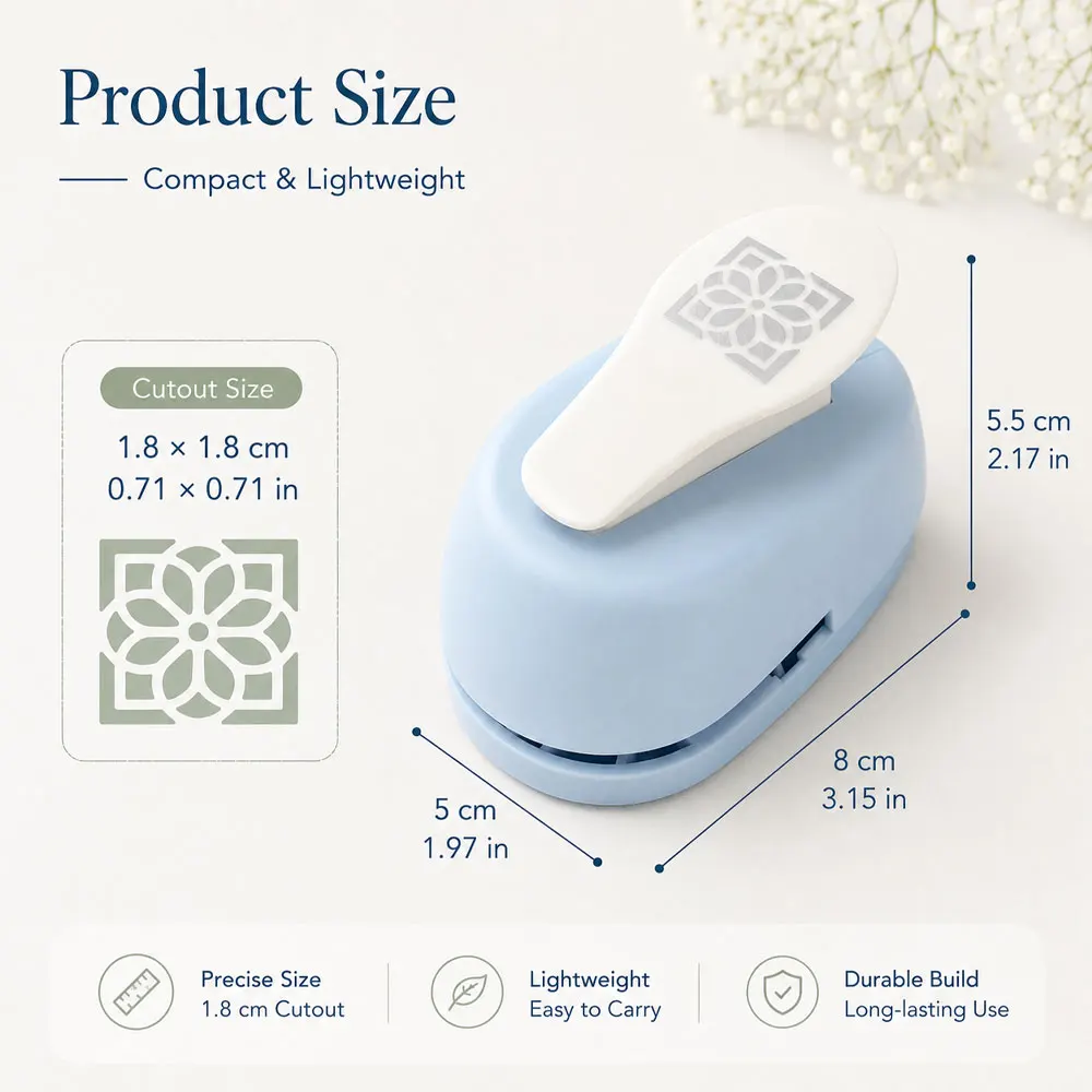 1-Pack Vintage Floral Paper Punch, 1.8cm Square Cutout Craft Tool with Durable ABS Body for Scrapbooking, Cards and DIY Projects