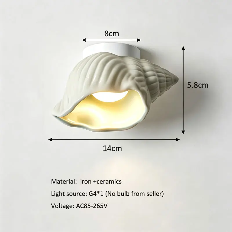 Design French Conch Shaped Ceiling Light Creative Ceramic Hallway Balcony Bedroom Atmosphere Ceiling Lamp Home Decoration