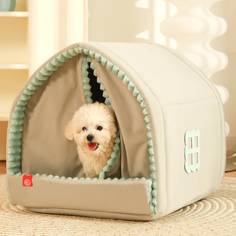 

Closed Dog House Winter Windproof Nest for Dogs Cats with Door Curtain Outdoor Portable Cat Tent Dog Villa Sleep Kennel