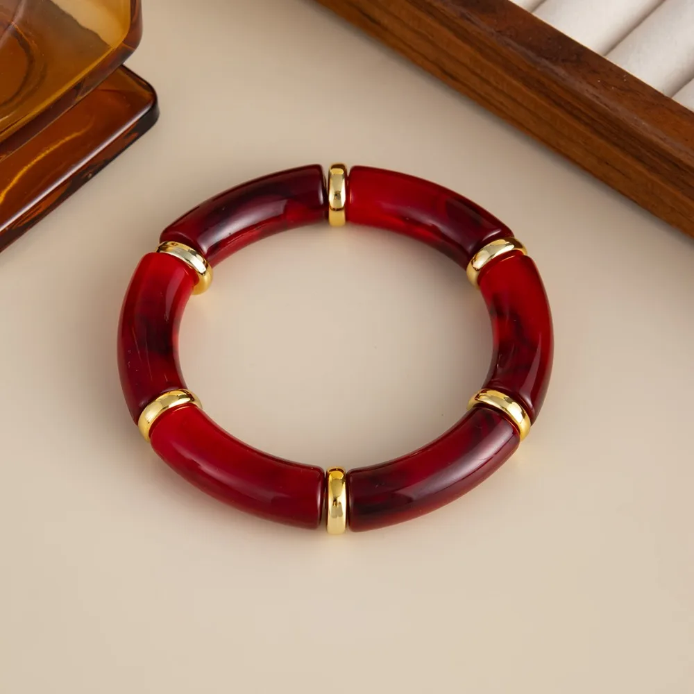 Jewelry Acrylic Acrylic Bracelets Leopard Print Wristband Curved Tube Bangle Color Blocking Hand Ring Geometric Bracelets Women