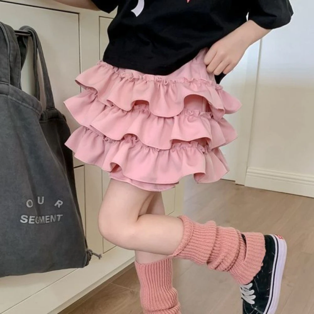 

Casual Korean Style Girl's Half Body Skirt Summer Cute Bow Flower Bud Skirt Cake Skirts Sweet Children's Short Skirt Princess