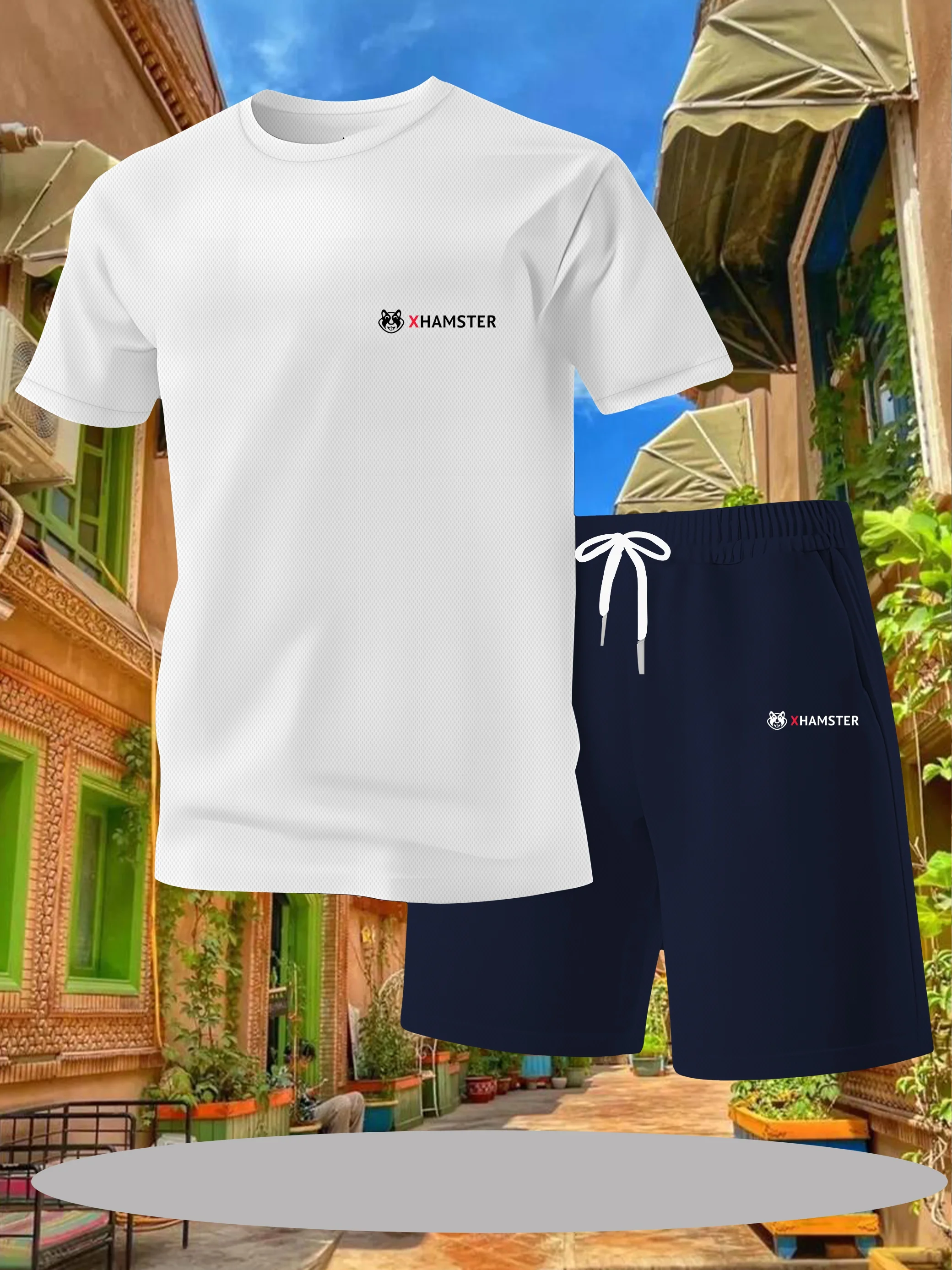 

Summer men's hot selling fashionable printed comfortable breathable round neck T-shirt shorts set outdoor casual wear