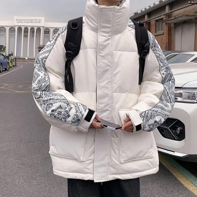 

High-End Men's down Jaet Thiened Hooded Workwear Outerwear Loose Fit Korean Sle Winter Coat Youthful Outdoor Casual