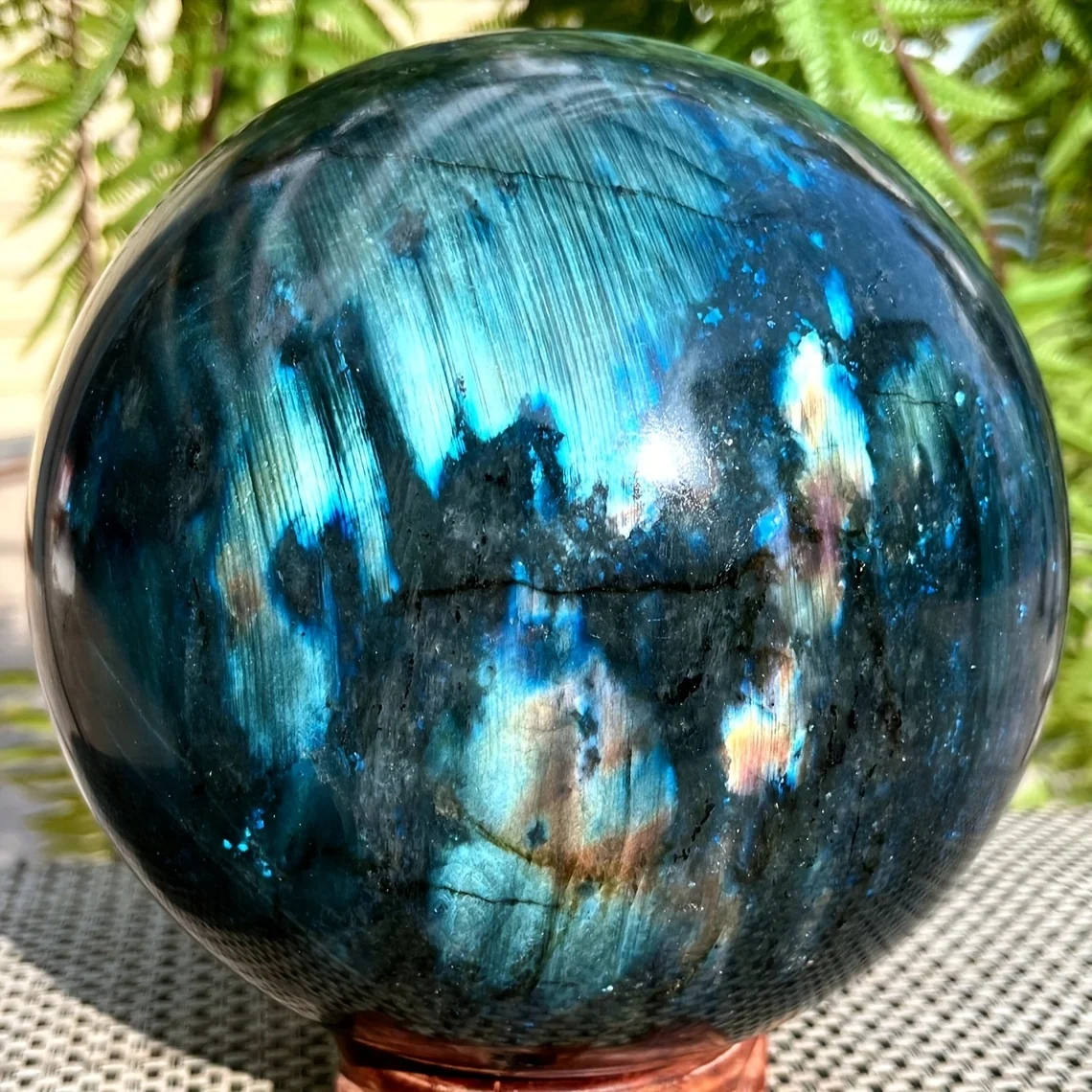 A Natural Labradorite Sphere, Suitable for Feng Shui, Divination, Home Decoration, and Photography. A Natural Crystal Ball
