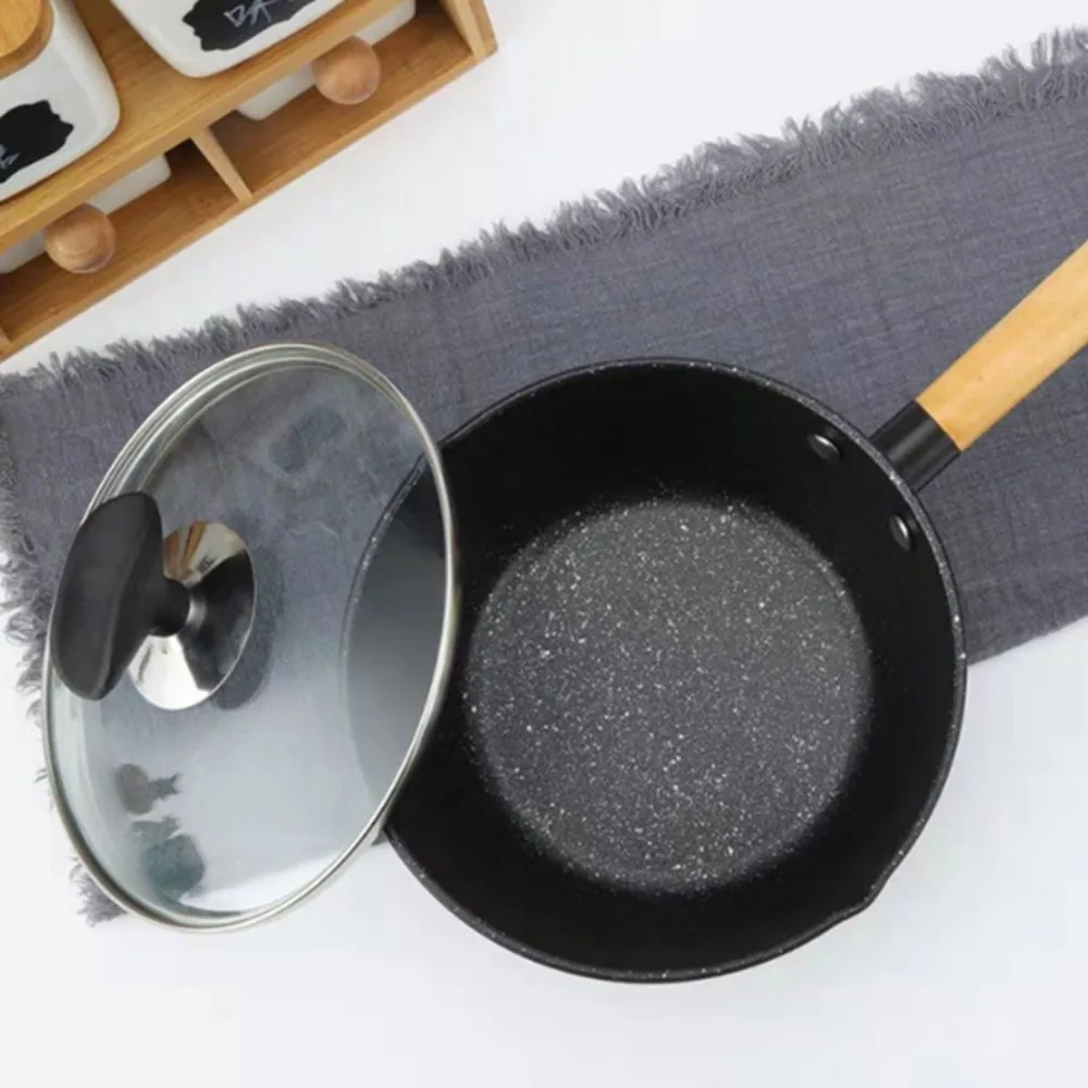 

Универсальная деревянная ручка, кастрюля в японском стиле, антипригарная стеклянная крышка, кастрюля для супа, дизайн для отвода, легкий горшок для молока, общежитие