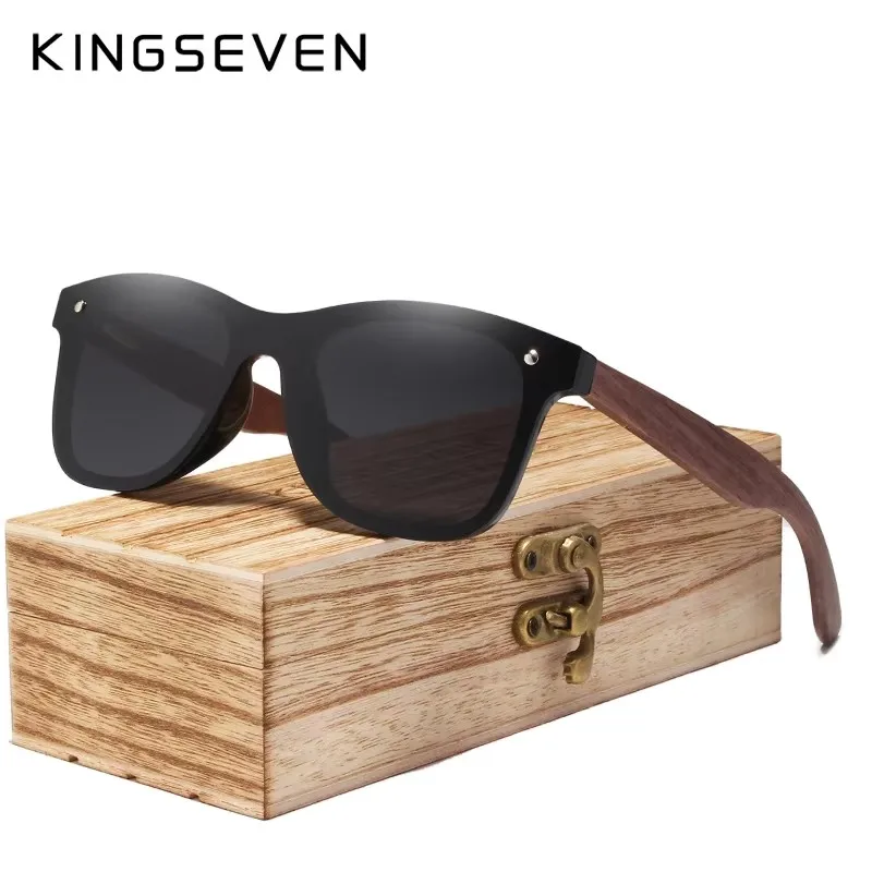 KINGSEVEN UV400 Sunglasses For Men Polarized Walnut Wood Handmade Sun Glasses High Quality Protection Women Eyewear Gafas