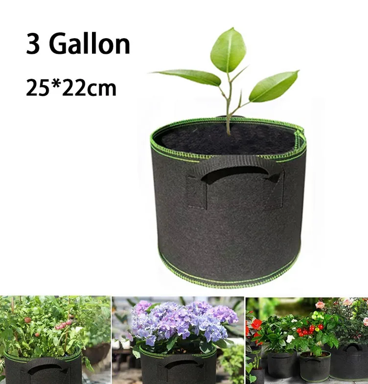 3 Gallon 25*22cm Plant Grow Bags Flower Pots Fabric Planting Garden Tools Jardin High Bearing Growing Bag Fruit Veg Planter Bags