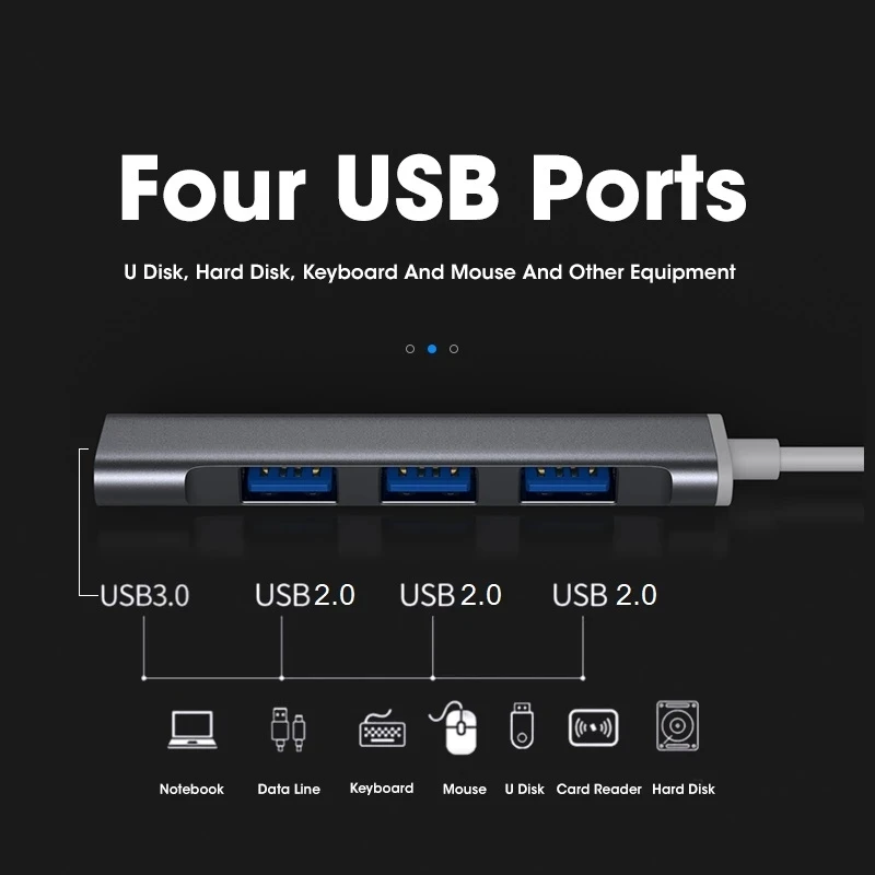 Tipo c usb c hub usb 3.0 4 portas multi divisor adaptador otg para lenovo huawei xiaomi macbook pro air m1 laptop acessórios do pc