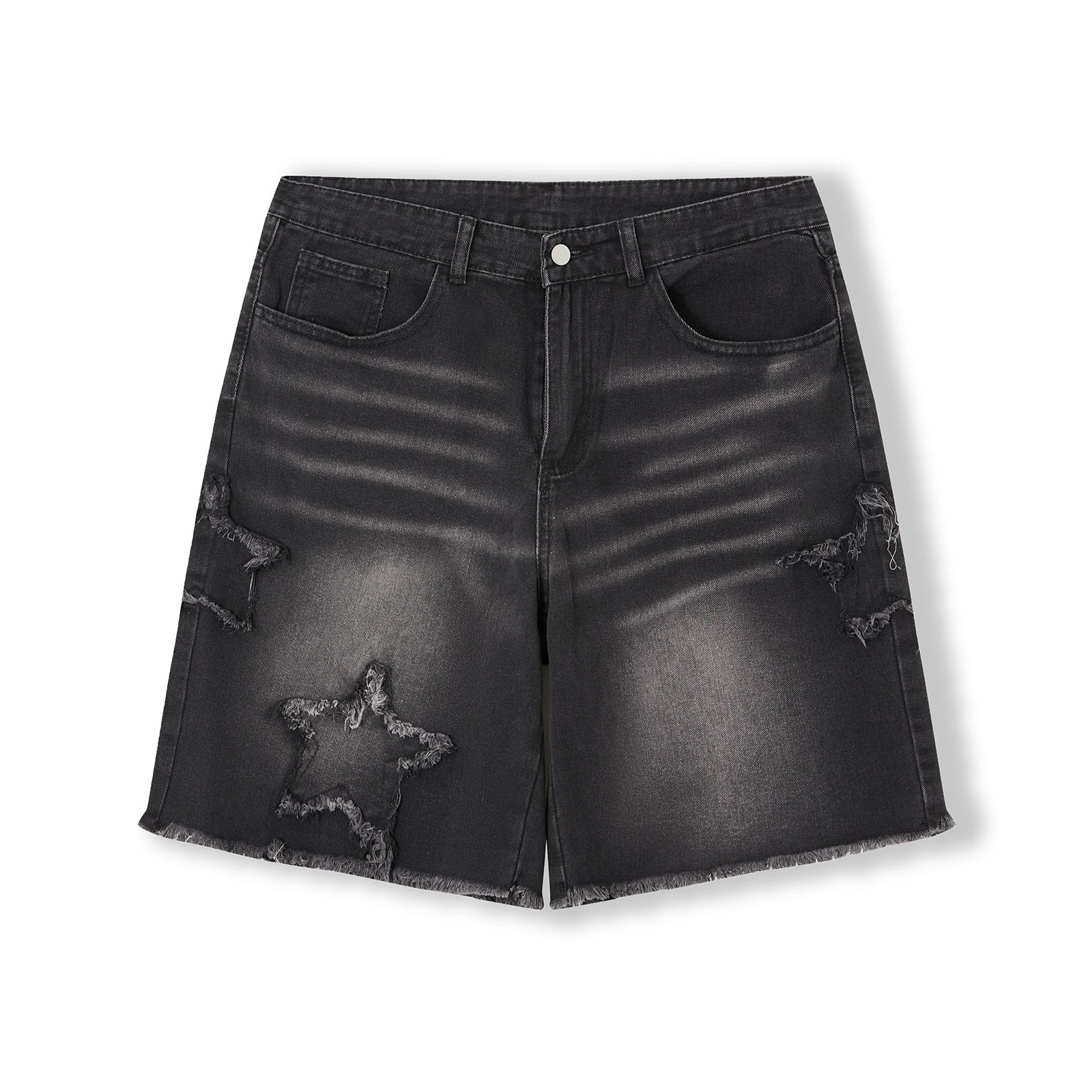 

Men s Summer Casual Denim Shorts Black Straight Leg Trendy Star Ptach Jeans Shorts