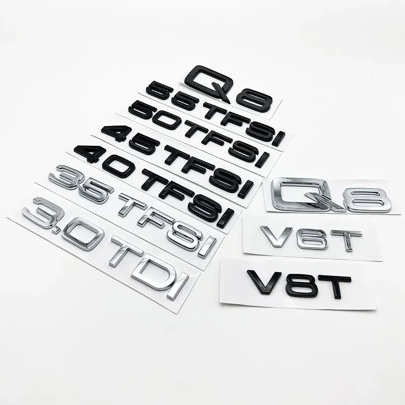 ABS Letters Numbers Emblem for Audi Q8 SQ8 45TFSI 55TFSI Quattro Sline V6T V8T Car Front Side Trunk Badge Nameplate Logo Sticker