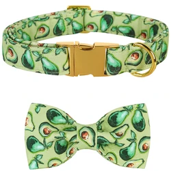 Unique Style Paws Personalized Green Dog Collar Summer Avocado Dog Collar with Bow Tie Pet Dog Collar for Large Medium Small Dog