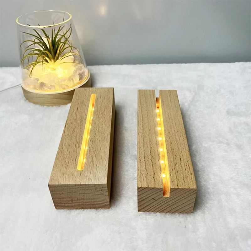 5mm Acrylic Led Base Wooden 3D Night Lights Display Stand with Led Lights USB AAA Batteries Powered for Plexiglass Arts Lamps