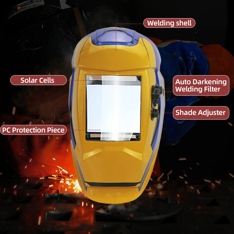 True Color Automatic Light-Adjusting Welding Face Mask, Solar-Powered, Large-View Headlamp Model