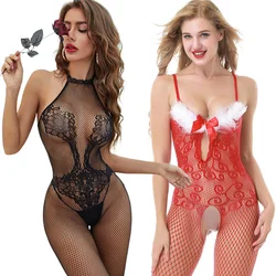 Sexy Fishnet Mesh Women Bodystockings Erotic lingerie Jumpsuit Bodysuits Crotchless Pantyhose Tights Sex Porn Costumes Catsuit