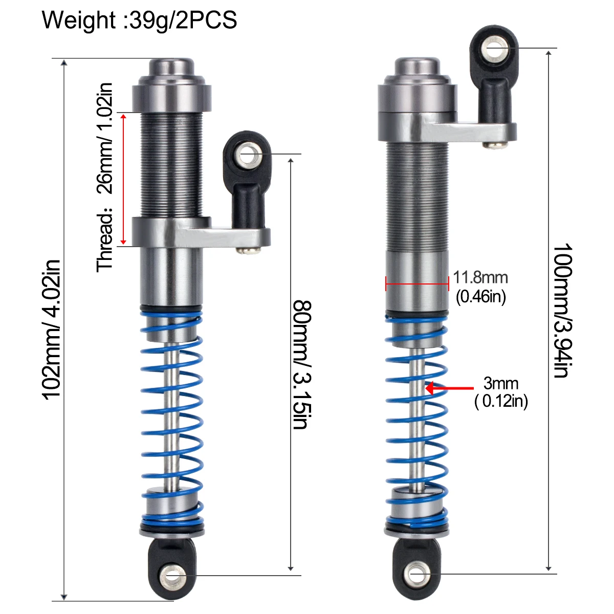 Metal Adjustable Shock Absorbers Oil Damper 80-100mm for 1/10 RC Crawler Car Axial SCX10 90046 Capra TRX4 Redcat Gen8 Upgrade