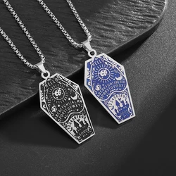 Retro Bat Coffin Castle Badge Stainless Steel Pendant Necklace for Men and Women Punk Halloween Jewelry Gift