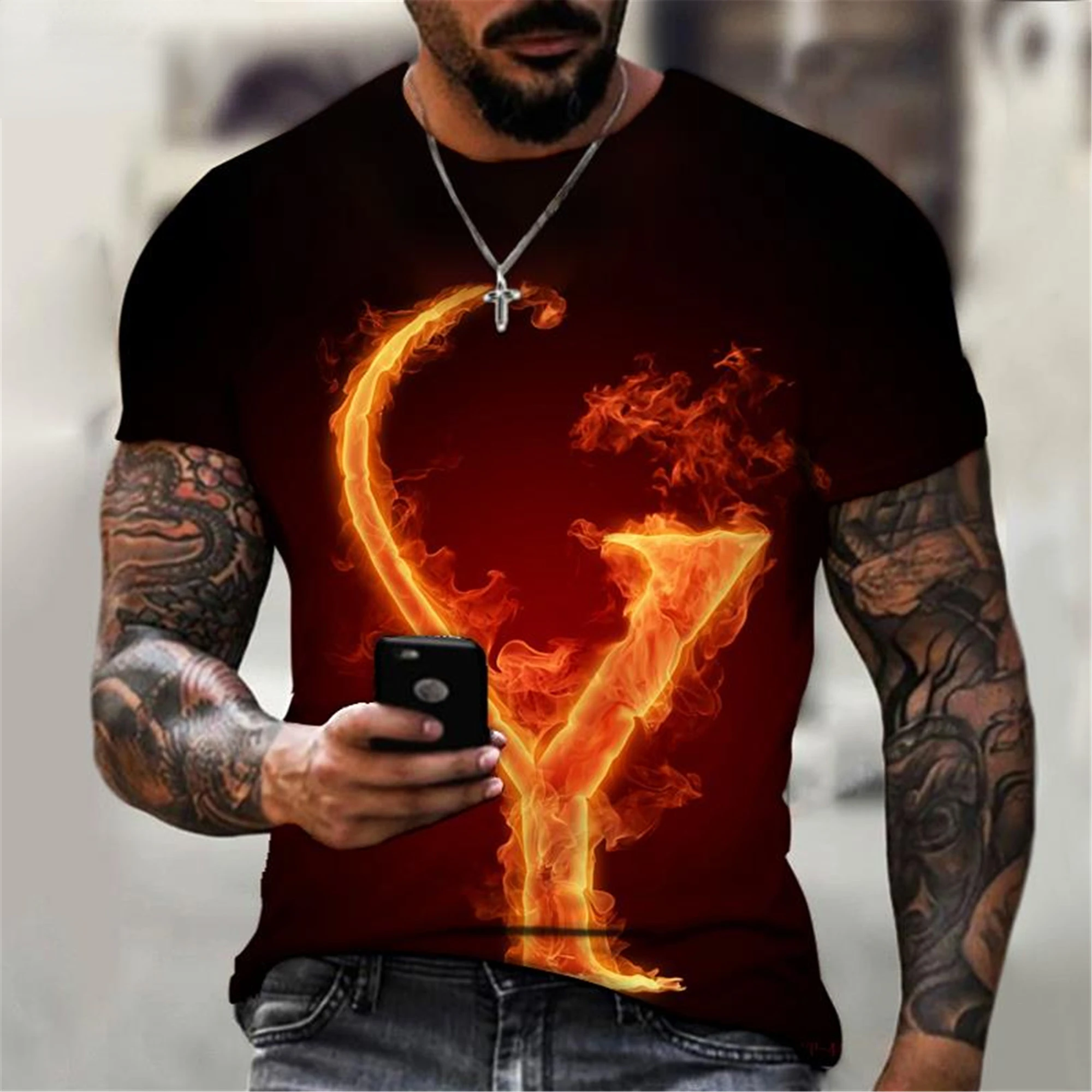 2022 New RUSSIA Fashion Men\'s Flame Z Letter Tee Shirt 3d Printing T Shirt Short Sleeve Tops