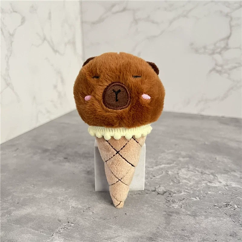 1-12pcs Cute Capybara Plush Keychains Cartoon Anime Capibara Ice Cream Toys  Backpack Small Fluffy Pendant Birthday Party Gift