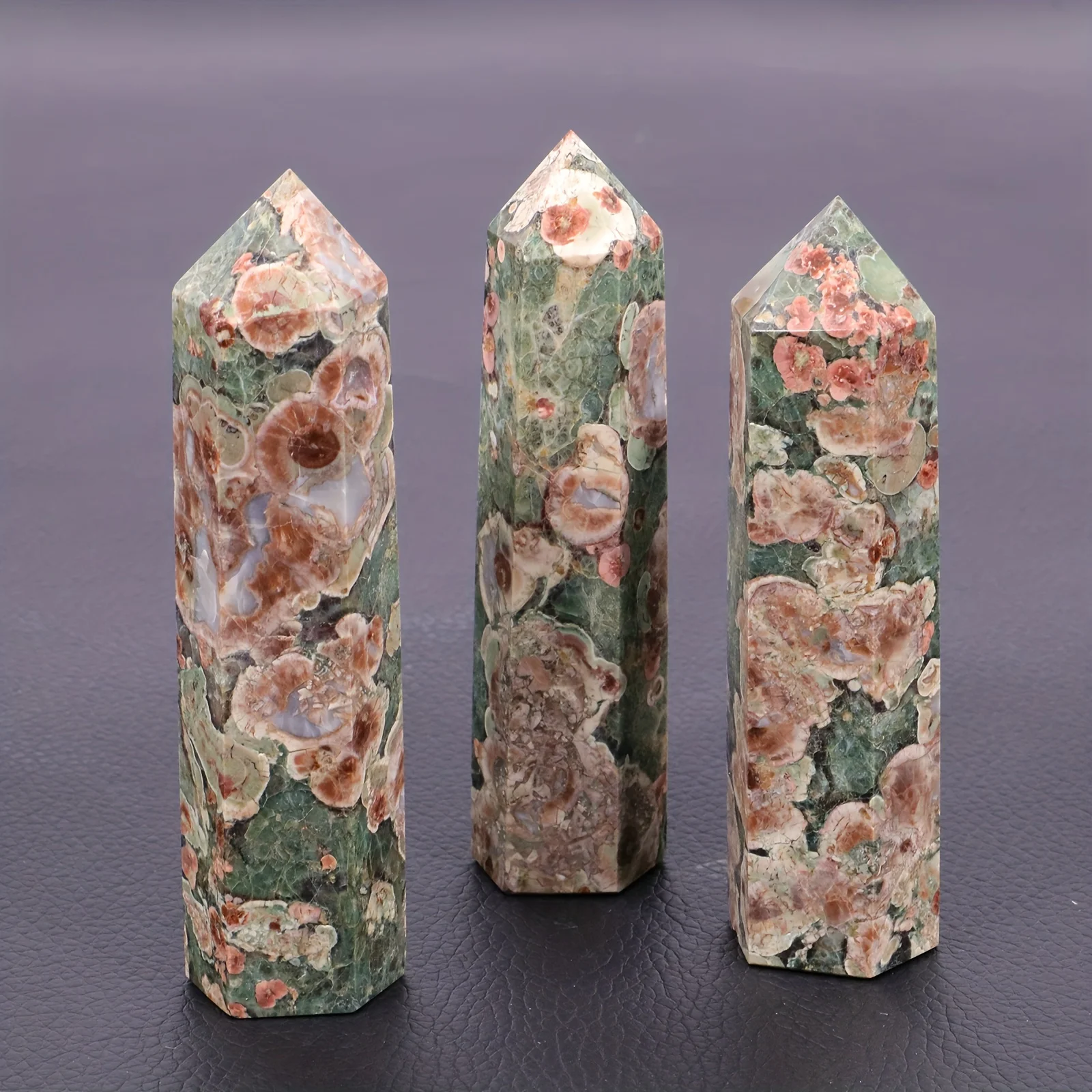 Natural Crystal Pillar Green Cherry Blossom Agate Pillar Crystal Single Pointed Hexagonal Ornament Suitable For Mother's Day - view 6