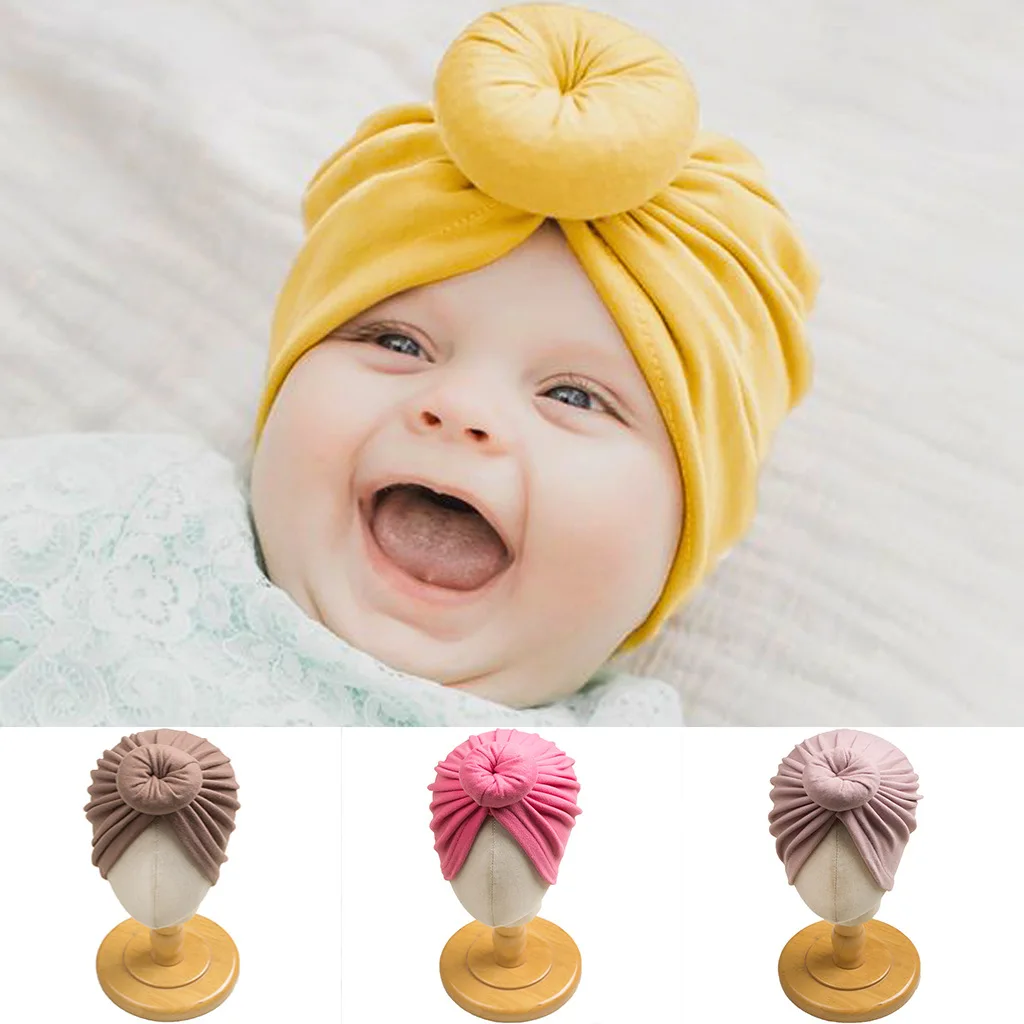 Baby Hats Girls Donut Turban Hat Girl Comfy Bowknot Newborn Photography Props Infant Baby Beanie