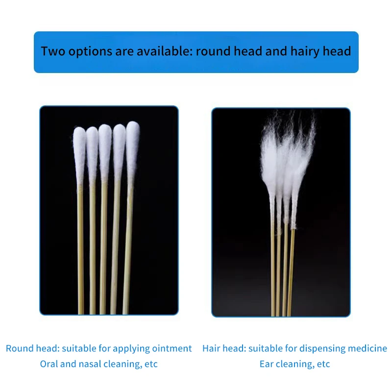 의료용 귀 코 및 목 면봉, 얇은 머리 면봉, 귀면봉, 작은 머리 대나무 스틱, 멸균, 20 개