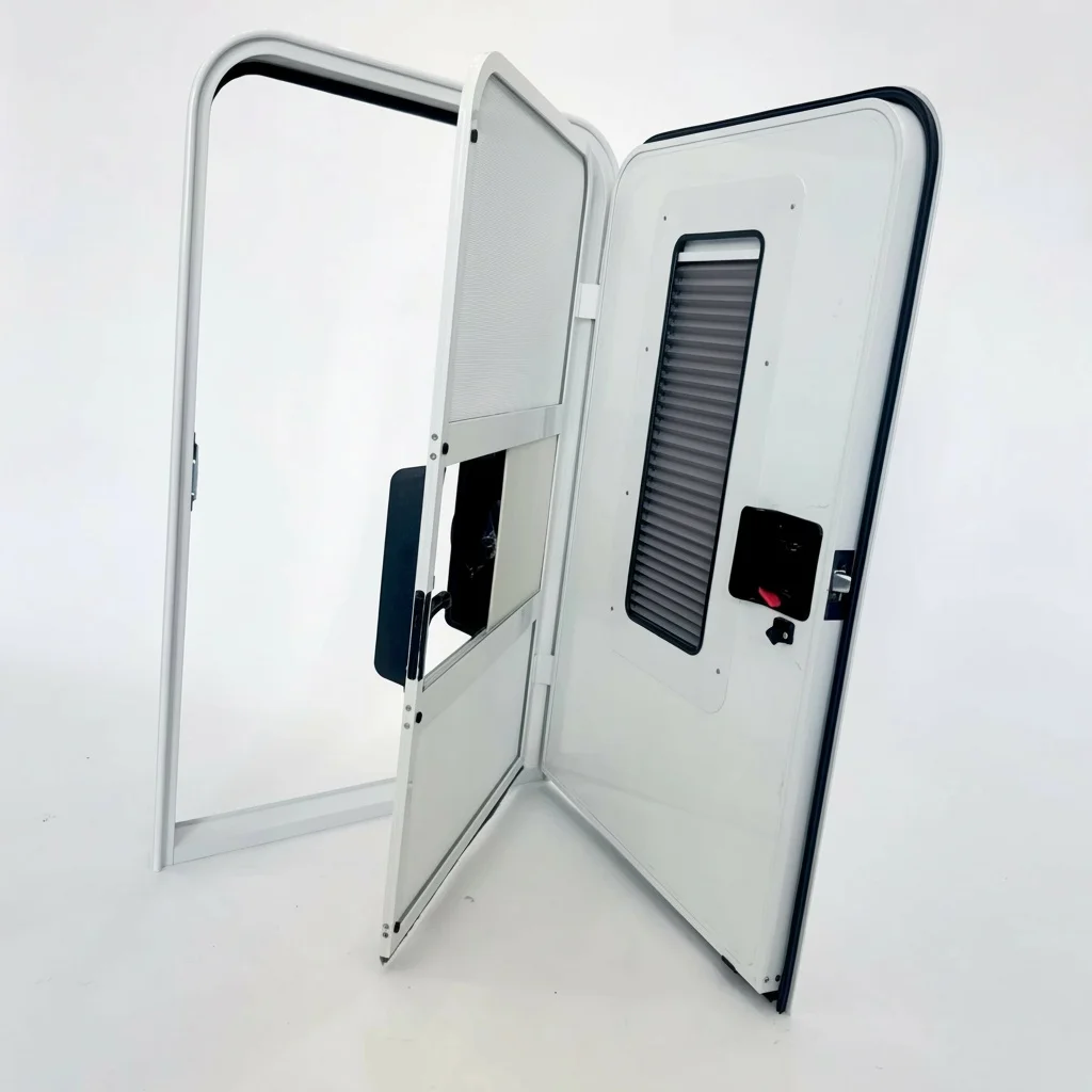 RV Door Replacement, 620x1850mm Aluminum Alloy Caravan Security Door with Acrylic Glass fit for Burstner, ABG and RV