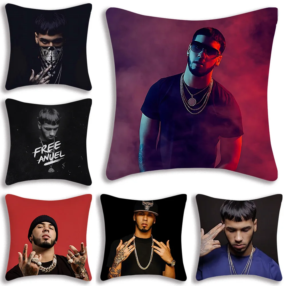 Hip Hop Rapper Anuel AA Pillow Covers Cartoon Sofa Decorative Home Double-sided Printing Short Plush Cute Cushion Cover