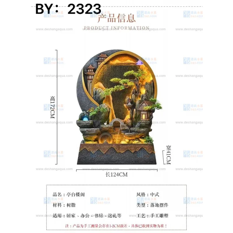 custom.Zen Meditation Relaxation Indoor Home Office Decor LED Light Tabletop Waterfall Rockery Resin Desktop Ornament Garden