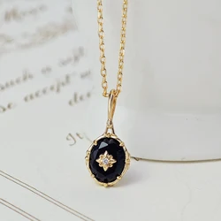 LAMOON Vintage Natural Agate Necklace For Women Gemstone Pendant 925 Sterling Silver Gold Plated Fine Jewelry Elegant Bijou