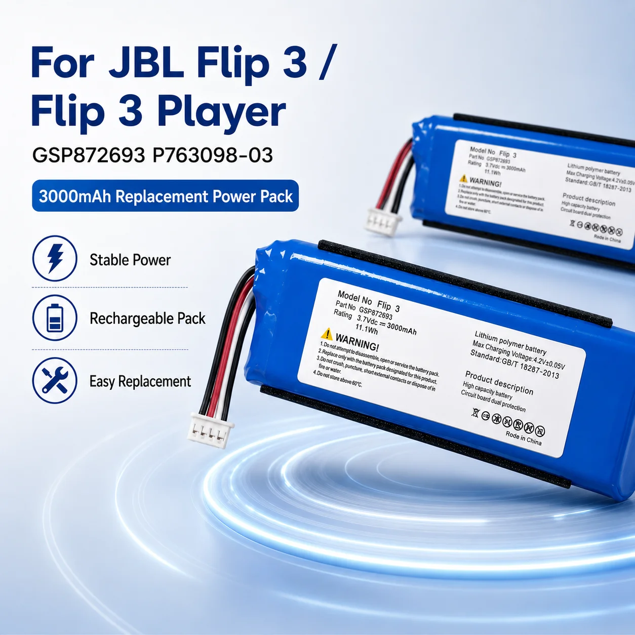 

GSP872693 P763098-03 3000mAh Rechargeable Battery for JBL Flip 3 Flip 3 Player Speaker Replacement Power Pack