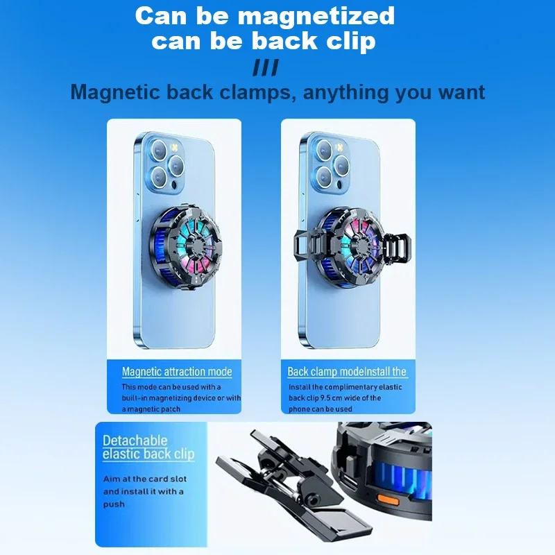 Magnetic Wireless Charger Phone Back Clip Coooler Fan Radiator RGB Light For Magsafe iPhone 16 15 14 13 12 Pro Max Fast Charging