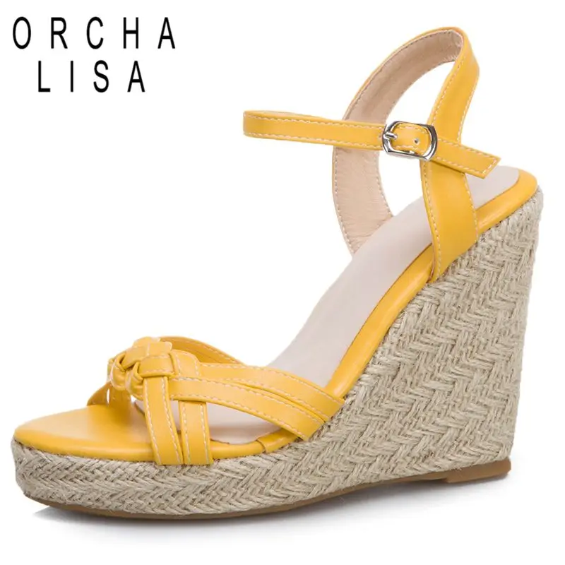ORCHA LISA 2025 New Female Sandals Open Toe Wedges 11cm Platform 3cm Buckle Strap Soft Daily High Heel Shoes Plus Size 44 45 46