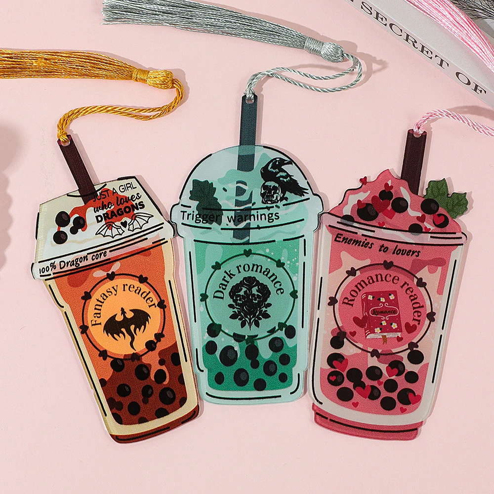 Fantasy Readers/Romantic Readers/Dark Romantic Themed Delicious Pearl Milk Tea Shaped Acrylic Colored Bookmarks