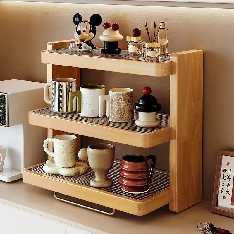 

Solid wood table shelf, countertop cup storage rack, trapezoidal acrylic water cup rack, coffee cup sorting and storage