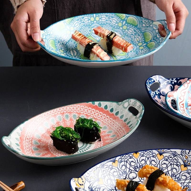 Creative binaural fruit plate, fish plate, domestic large plate, dish plate, European Ceramic Western food baking plate