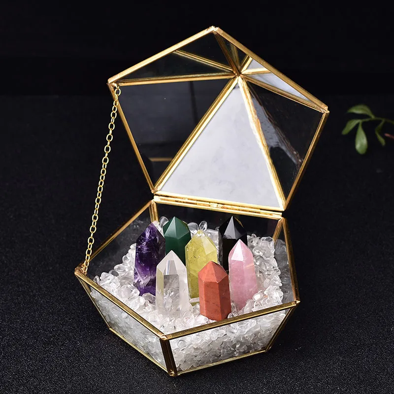 

Crystal Five-point star glass crystal box magnetization stone bowl with High quality white Crystal 7 star Crystal colunm a Ball