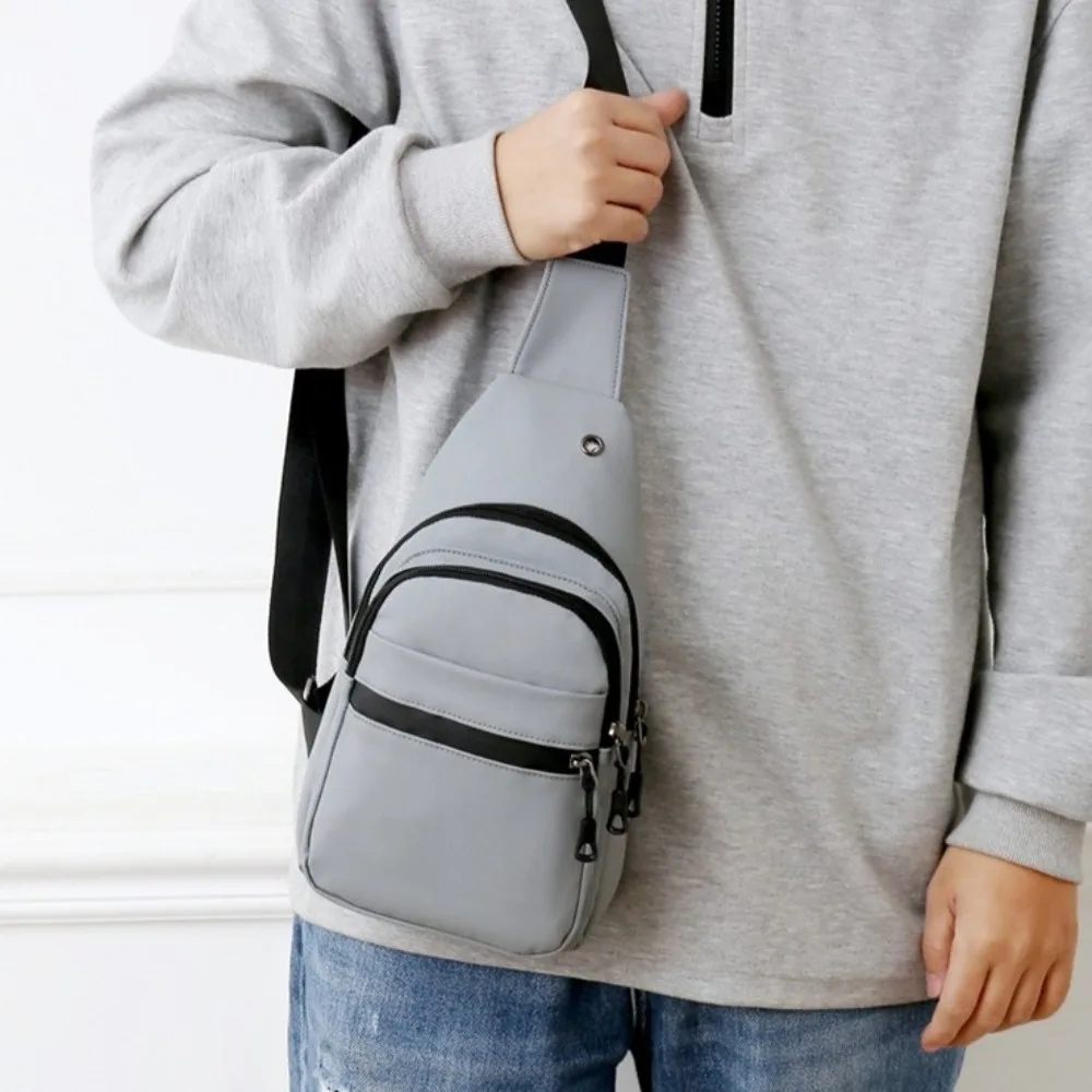 

Square Men Chest Bag Multi-functional Large Capacity Nylon Crossbody Bag Solid Color Single Shoulder Phone Pouch Bag Outdoor
