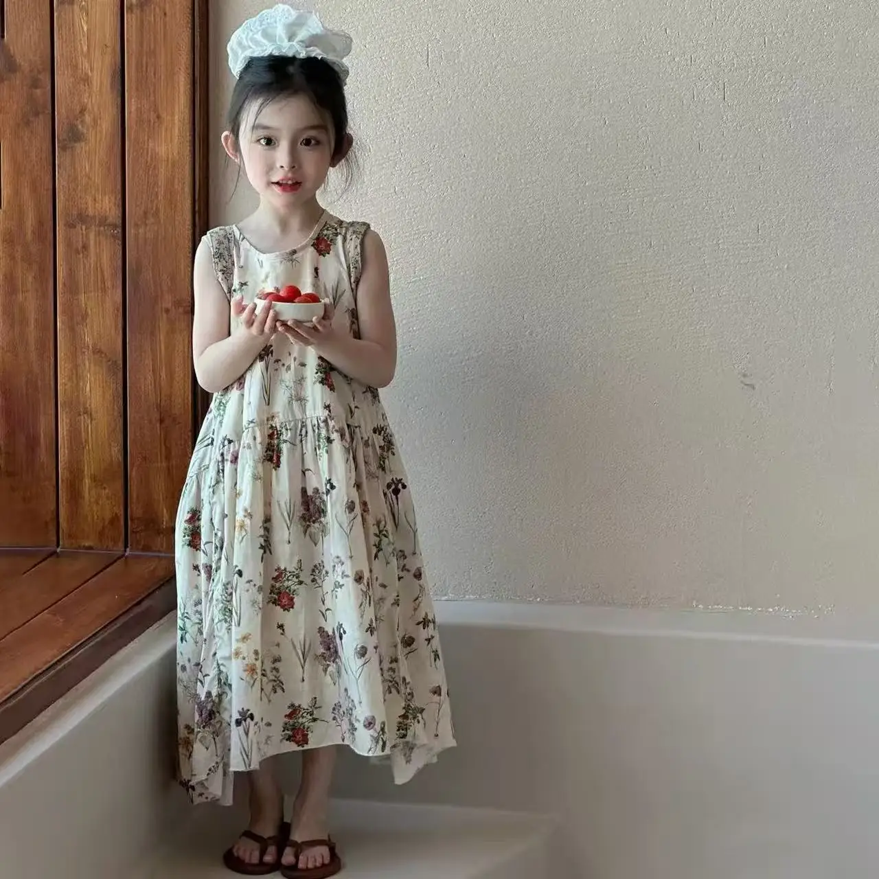 

Teenage Girl 2026 Summer New Floral Vest Dress Little Girl Long Sweet Princess Skirt Children's Clothing Fashion Dress