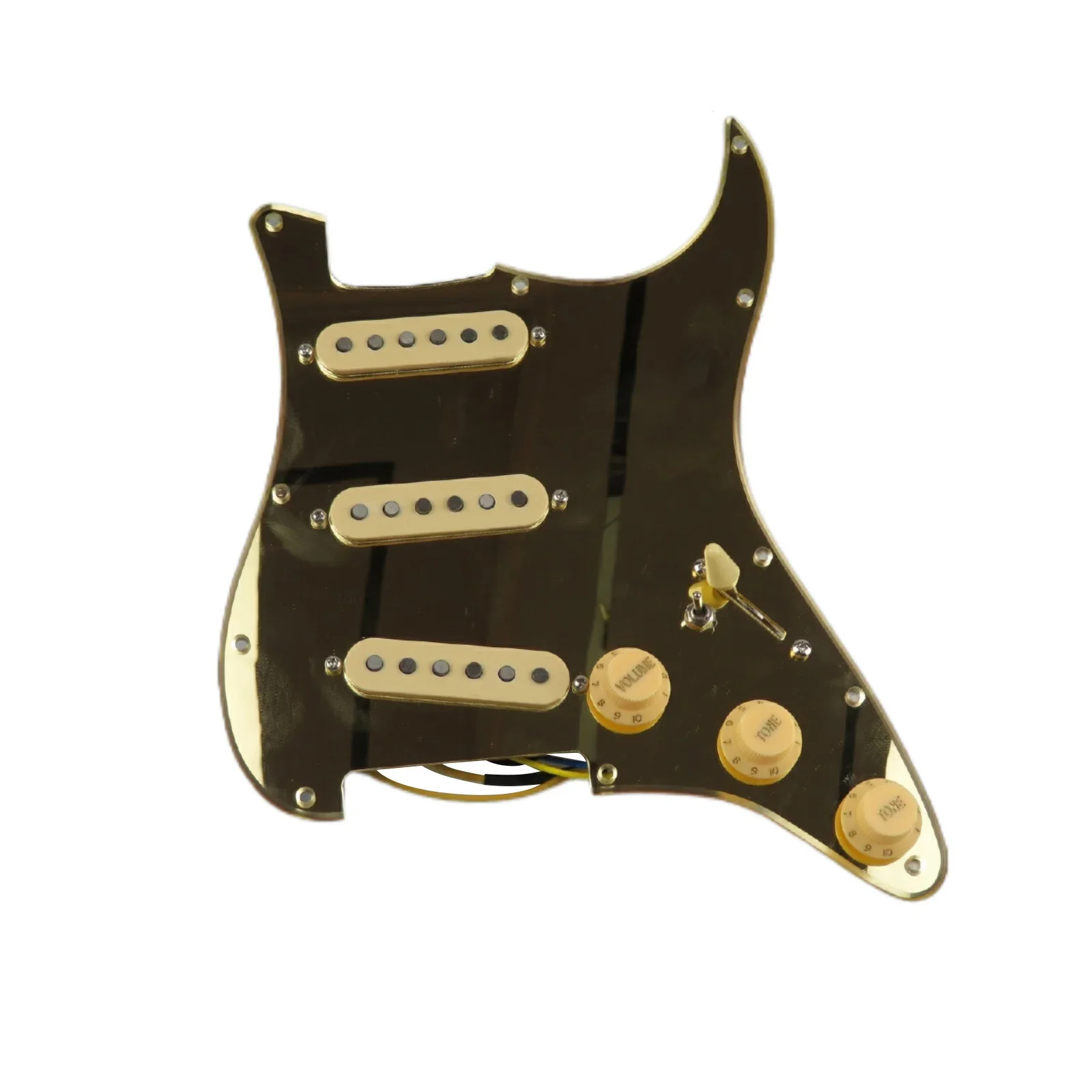 

Golden mirror Loaded Pickguard Pickups Guitar Alnico 5 Pickups SSS Single Coils Pickups /Yellow Pickup Covers Set