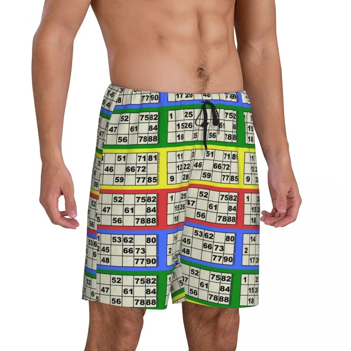 Custom Print 90 Ball Bingo Paper Game Pajama Shorts Men Sleepwear Bottoms Sleep Short Pjs with Pockets