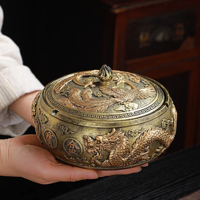 Resin Ashtray with Lid, Lucky Dragon Phoenix Golden Toad Tray, Ash Home Office Smoking Accessories, Portable Ashtray, Gift