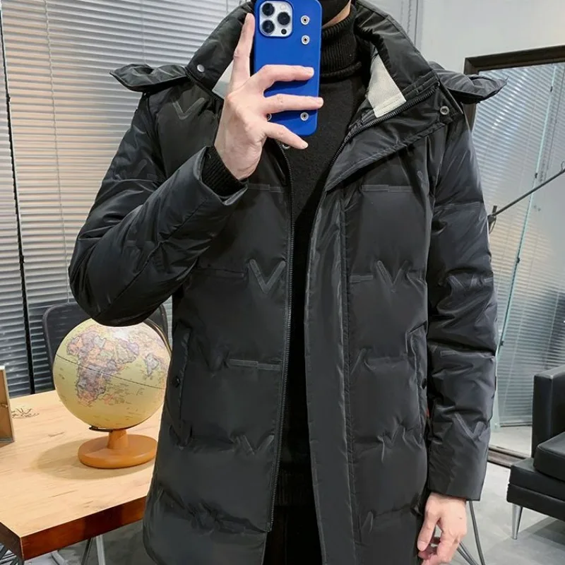 2023 New down Jacket Men MidLength Windproof Waterproof Winter Extremely Cold Men Young and Middle-Aged Thickened Coat Wash-Free