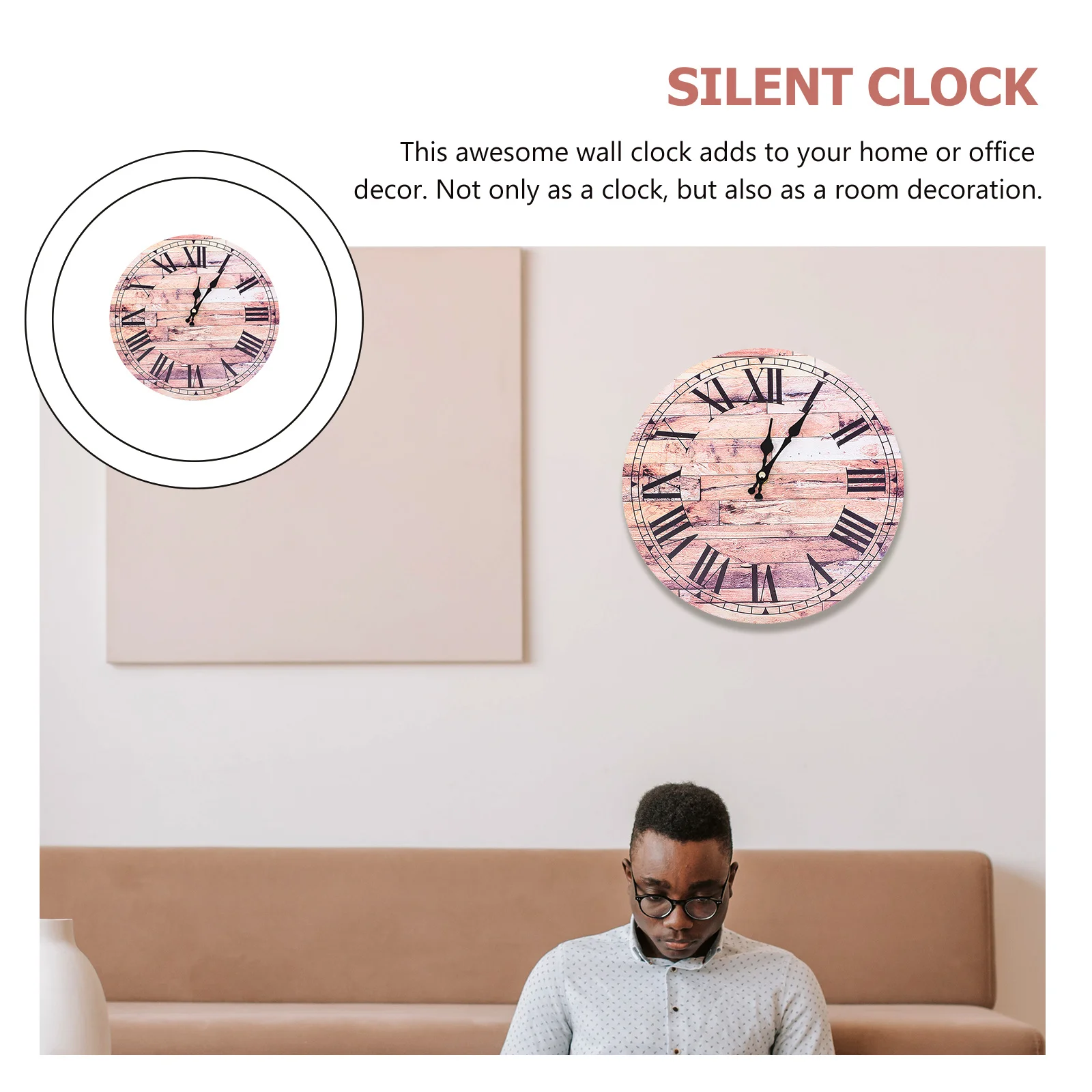 

Silent Mdf Round Wall Clock Frameless Carved Home Decoration Living Room Bedroom Office Powered Creative Mute Hanging