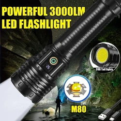 3000LM High Power LED Flashlight Long Range Tactical Torch Strong Light Lantern USB Rechargeable Portable Lamp For Outdoor