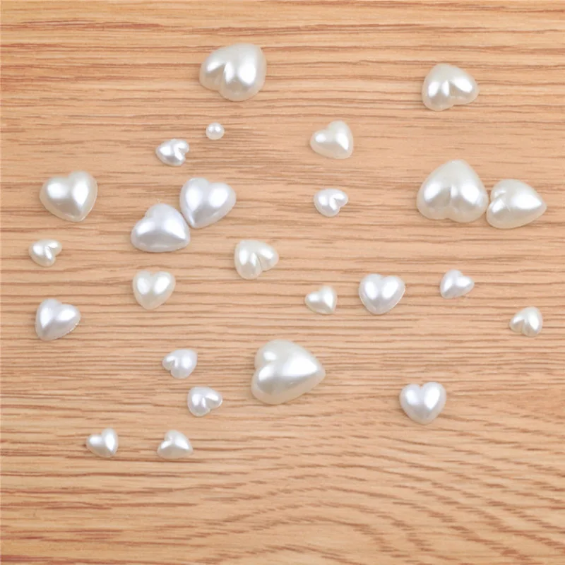 6-15MM White/Ivory Heart Shape Flat Back Pearls Half Round Beads For Art Scrapbooking Decoration DIY Jewelry Making