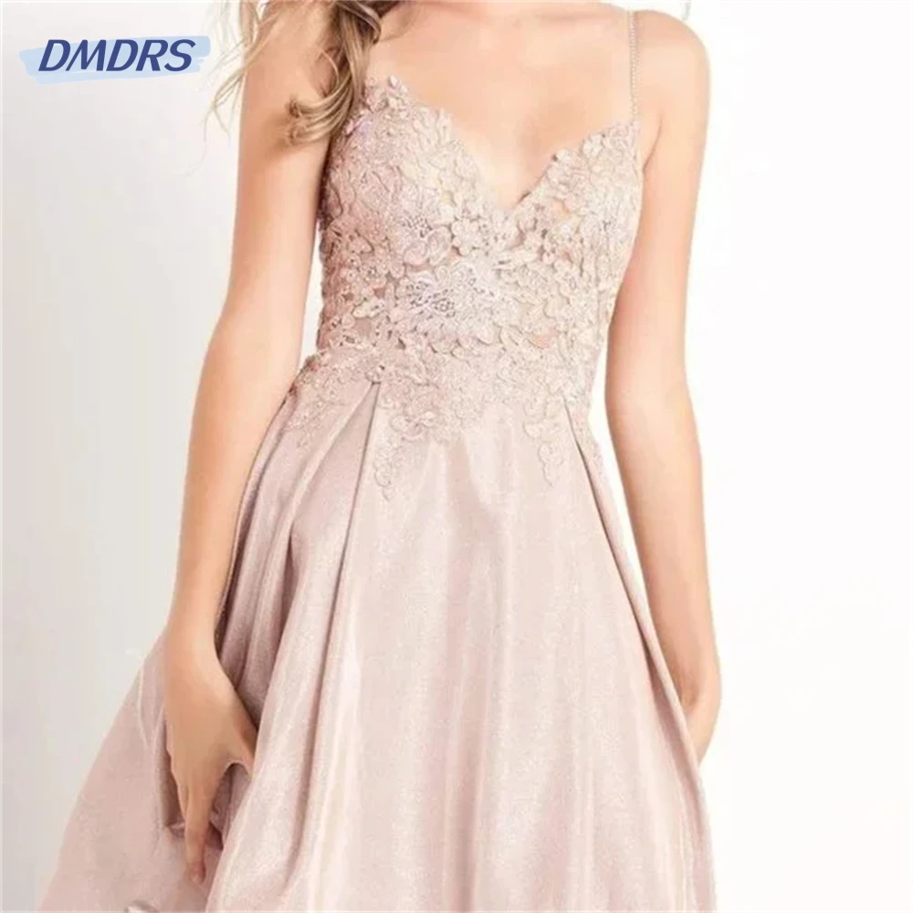 

Simple Spaghetti Strap Dress Sexy Lace Applique Short Dresses Elegant Knee Bridesmaid Dresses Homecoming Gowns Robes De Soirée