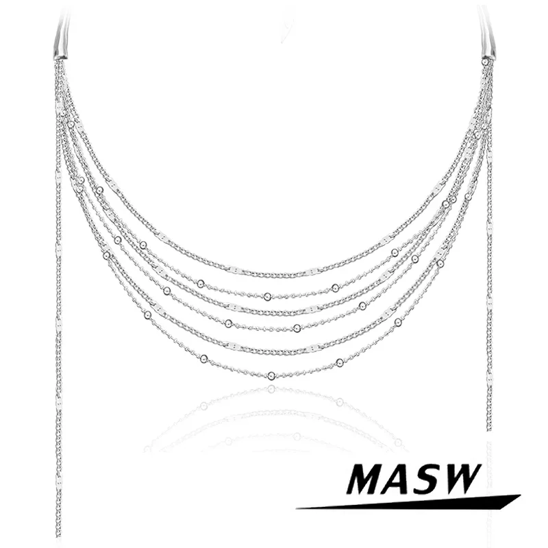 

MASW Original Design Popular Style Thick Silver Plated Multi Layers Chain Necklace For Women Girl Gift Fashion Jewelry New